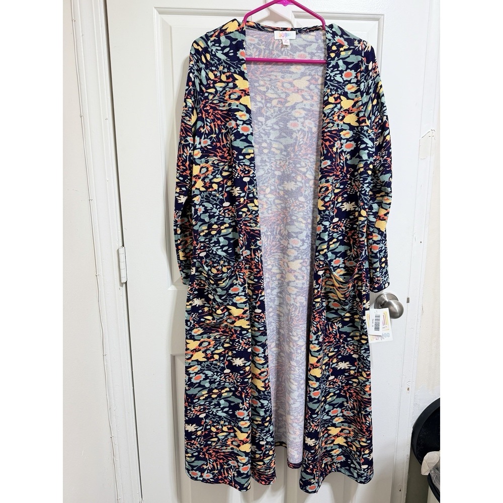 Lularoe Sarah Floral Navy BlueLong Open Cardigan Lightweight Knit Duster Sweater